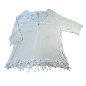 Avenue Womens Ivory Boho Tassel Peasant Flowy Top Plus Size 18/20 2X Lightweight